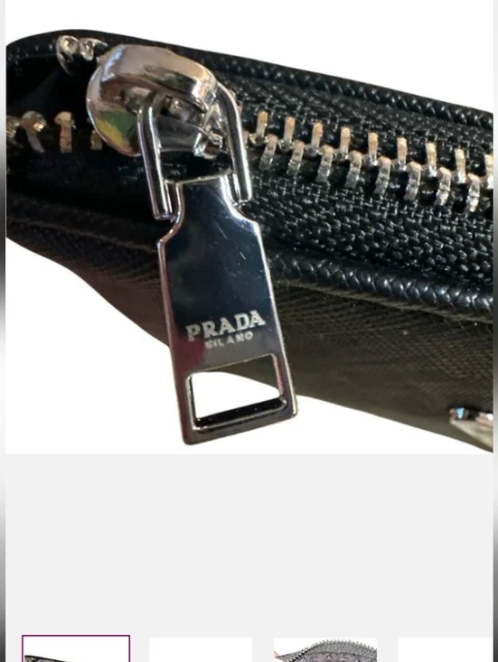 PRADA Black Saffiano Leather Polished Silver Zipper Pouch. - Picture 2 of 11